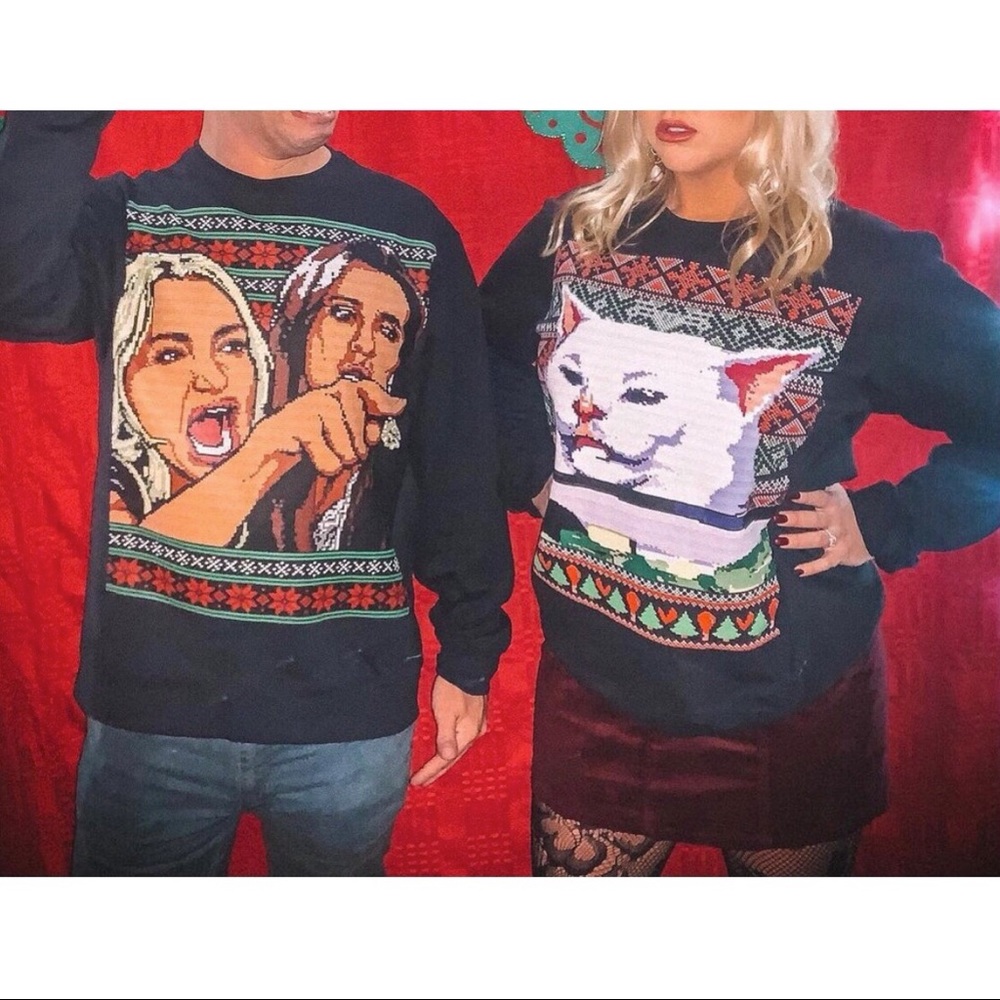 Cat Meme Ugly Christmas Sweater Set (2 for 1)